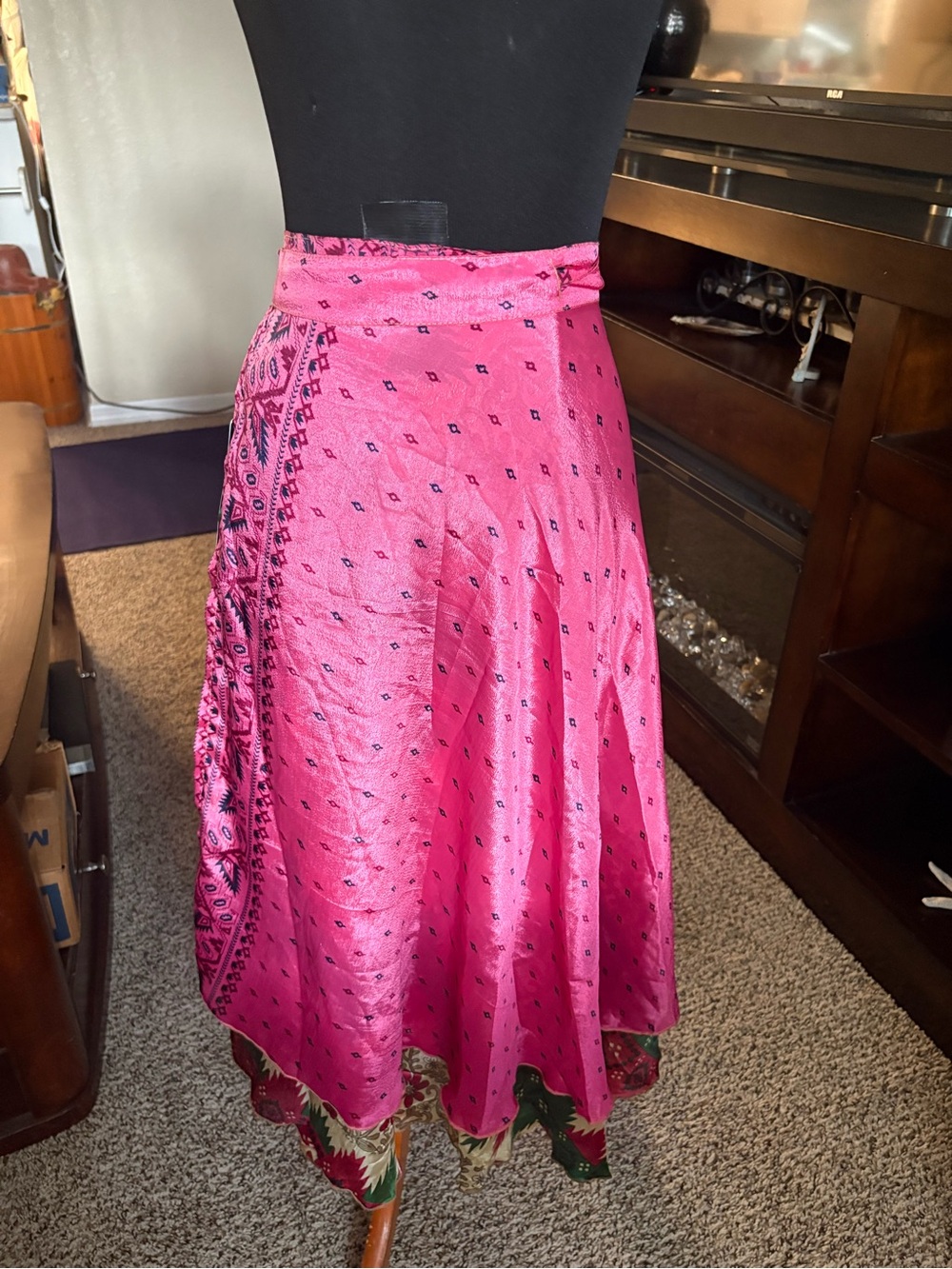 Double layered Pink reversible silk sari skirt from Darn Good Yarn